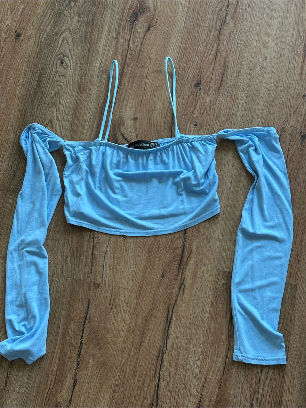 PrettyLittleThing Light Blue Off-Shoulder Crop Top